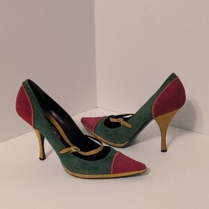 Casadei, Italy, Red, Green, Yellow, Heels, Genuine Leather, Size 9